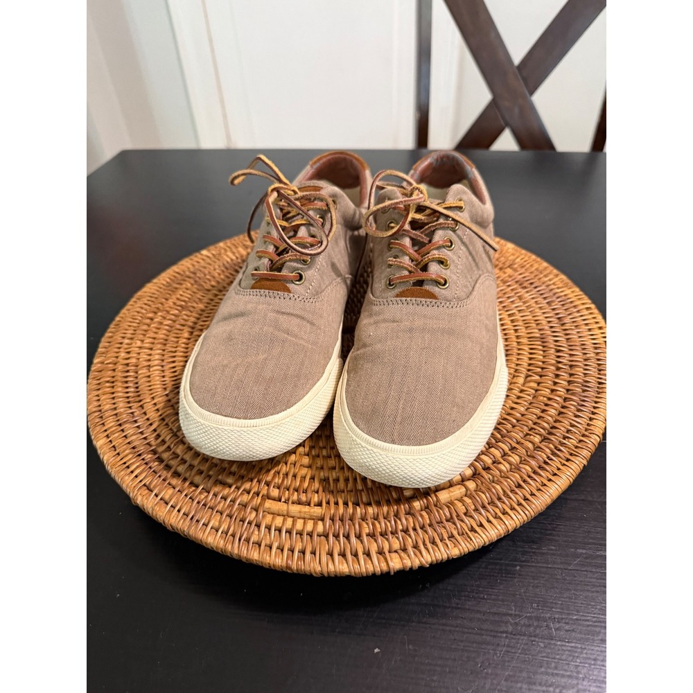Polo Ralph Lauren Vaughn Men Brown Herringbone Canvas Leather Sneakers 12D 11501